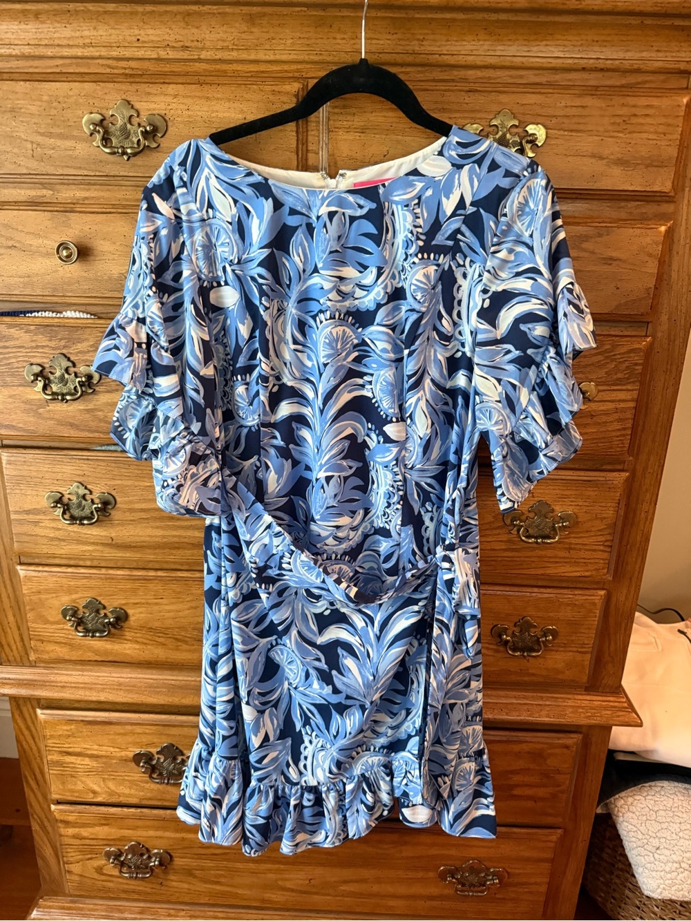 Lilly Floral Blue Ruffle Wrap Dress